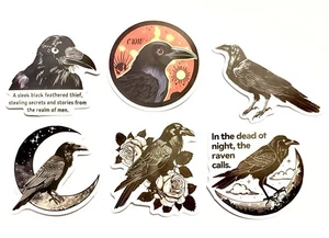 RAVENS CROWS CORVIDS 6 Beautiful Laptop Notebook Diary Bird Stickers Gift Set A - Afbeelding 1 van 3