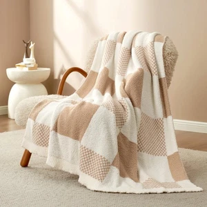 Checkered Blanket, Beige Throw Blanket for Couch Plaid Microfiber Fluffy Warm... - Picture 1 of 8