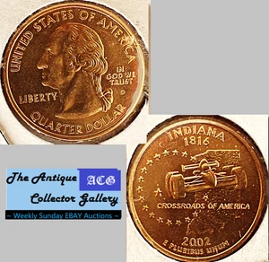 24K Gold Plated 2002 D US Denver Mint Indiana State Quarter🪙BU🪙 - Picture 1 of 8