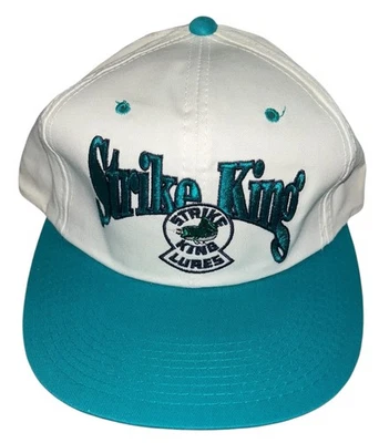 De colección Strike King Señuelos Snapback Sombrero de Pesca Años 90 Gorra Bordada Blanco/Azul Foto 1 de 4