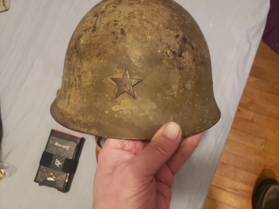 Casco original usado en batalla japonés Segunda Guerra Mundial 90. JAPmarkings sin óxido levantado⭐grt estado Foto 1 de 4