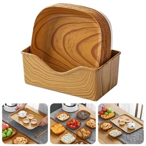 7Pcs/Set Plastic Snack Plates Imitation Wood Grain Simple Tea Art Dish - Picture 1 of 12