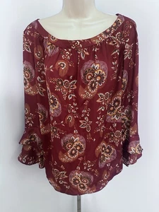 LOFT Outlet Women's Blouse Floral Longsleeve Size  XL rust/orange - Picture 1 of 4