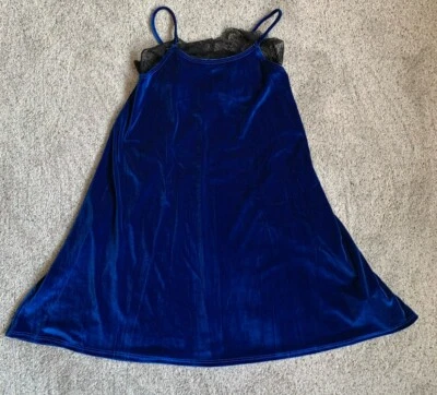 Anthropologie Maronie Womens Blue Velvet Slip Dress Lace Lingerie SMALL - Image 1 of 4