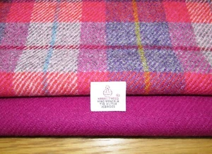 2 Piece Harris Tweed Craft Bundle with Label - Deep Pink Tartan - Picture 1 of 6