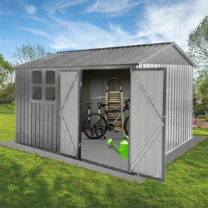 10x8 FT Outdoor Garden Storage Shed Heavy Duty Tool Sheds House with Window Grey - Picture 1 of 7