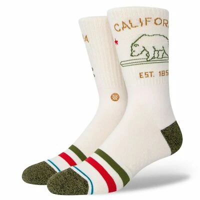 STANCE CALIFORNIA REPUBLIC 2 CREW SOCKS.NEW WHITE CUSHIONED SIZE UK 6 - 13 W25