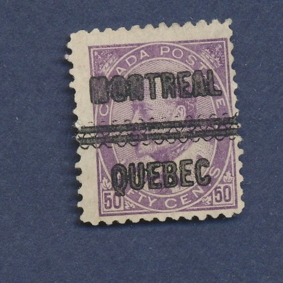 CANADÁ - Scott 55 - usado precancelado Montreal - 50 centavos púrpura - RARO - 1908 --a Foto 1 de 1