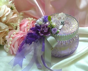 Shabby Chic Victorian~Lavender Iridescent Jar w/Candle~AB Rhinestone Trim_OOAK - Picture 1 of 9