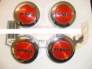 1970 - 1972 TRANS AM FIREBIRD RALLY II WHEEL CENTER CAP SET - RED W/ PMD LOGO - Picture 1 of 2