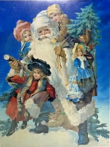 Victorian Santa Claus with Children in Snow Reproduction Print Christmas Decor - Picture 1 of 3