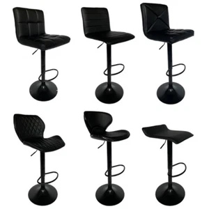 2 X Ergoliving Bar Stools Black Leather Stool Swivel Gas Lift Kitchen Chair - Picture 1 of 51