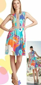 Trina Turk Crushes Sea Cove Tropical Floral Print Sleeveless Silk Dress 6 8 - Picture 1 of 9