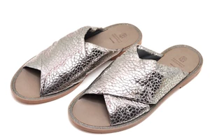 Brunello Cucinelli Reptile Print Metallic Silver leather Slide Sandals  Sz EU 40 - Picture 1 of 9