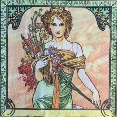 PAPER NAPKINS / SERVIETTES PACK 20 ALFONS  MUCHA DECO LADIES & FLOWERS 2PLY - image 1 of 4