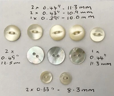 10 VTG Mother Of Pearl/Natural 2-Hole Sew Through Buttons~Very Good Condition - Image 1 of 2