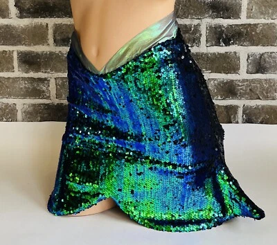 Green Sequin Mermaid Costume  Mini Skirt Adult XS - Image 1 of 4