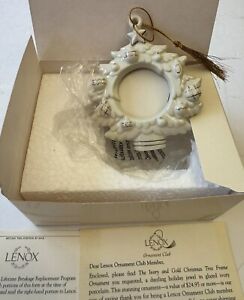 Lenox The Ivory and Gold Christmas Tree Porcelain Frame Ornament New In Box Nos