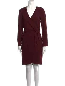 Rebecca Minkoff Sz 2 V-neck Knee Length Wrap Long Sleeve  Stretch Dress Burgundy - Picture 1 of 11