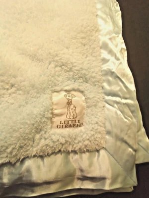 Little Giraffe Blue Baby Blanket Plush Satin Trim Thick Luxe MADE IN USA - Image 1 of 4