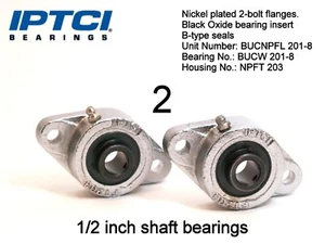 IPTCI BUCNPFL201-8 Ball Bearing Corrosion Resistant 2 Bolt Flange Nickel 1/2" - Picture 1 of 8