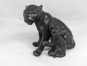 Vtg Napco Black Panther w Cub Hand Painted 5.25" 5671 Japan w Labels MINT Rare - Picture 1 of 9