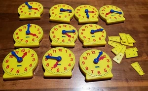 10 Kids Yellow Clock Works Learning to Tell Time Teaching Clocks ETA - Picture 1 of 4