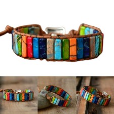 Happiness & Peace Jasper Bracelets Handmade Leather Chakra Natural Stone BEST