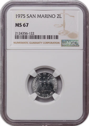 1975 SAN MARINO 2 LIRE NGC SEAHORSE MS 67 FINEST KNOWN Cover