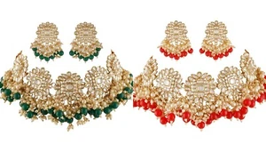Indian Bollywood Bridal LATEST Choker Necklace Earrings Fashion Jewelry Set - Picture 1 of 12