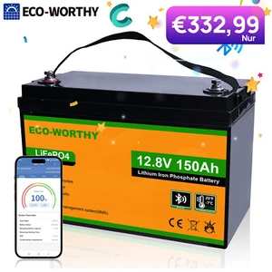Batería de litio ECO-WORTHY 12V 150Ah LiFePO4 Bluetooth BMS 4000+ sistema solar - Imagen 1 de 10