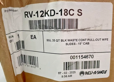 Rev-A-Shelf RV-12KD-18C S Black Pull Out Trash Can 35 qt. READ* - Image 1 of 4