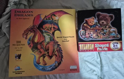 2X SHAPED RARE JIGSAW PUZZLES 1000 PIECE DRAGON DREAMS + BEAR IN MIND COMPLETE - Image 1 of 4