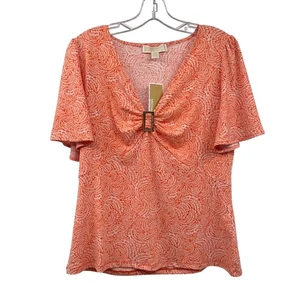 Blusa Michael Kors Mujer Manga Corta Mandarina/Blanco Talla Mediana Nueva - Imagen 1 de 9