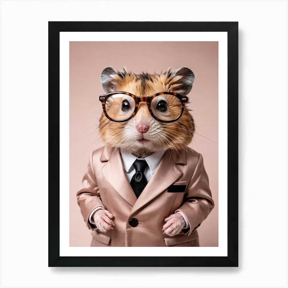 Dapper Hamster Portrait Art Print Framed Wall Art Poster Canvas Print Picture - Image 1 of 1