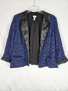 Chicos Blazer Jacke Damen Größe Large (16/18) blau Spitze schwarz Besatz & Futter - Bild 1 von 5
