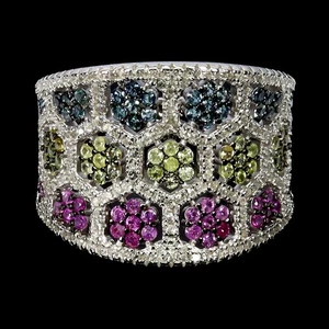 925 Anello Argento Sterling Zaffiro Rotondo Taglio Diamante Topazio Gemma Gioie - Foto 1 di 13
