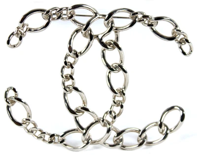 CHANEL 08P Silver Metal Chain Link CC Logo Giant XL Pendant Brooch - Image 1 of 4