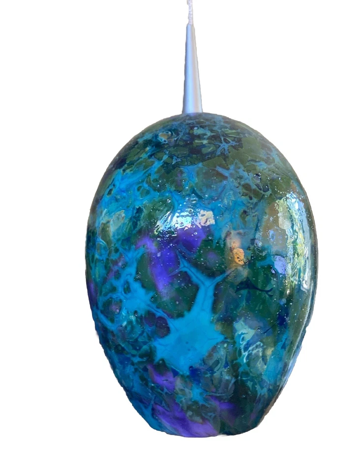 Stunning Bruck Green Egg Murano Millefiori Light Glass Fixture Pendant Lamp 6” - Image 1 of 4
