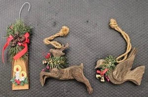 3x Wooden Christmas Ornaments - Deer, Dove And Handmade Candle - Picture 1 of 7