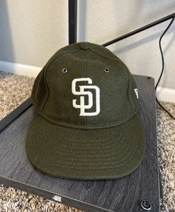 New Era San Diego Padres 9fifty Olive Green Wool Retro Crown Strap Back Hat - Picture 1 of 9