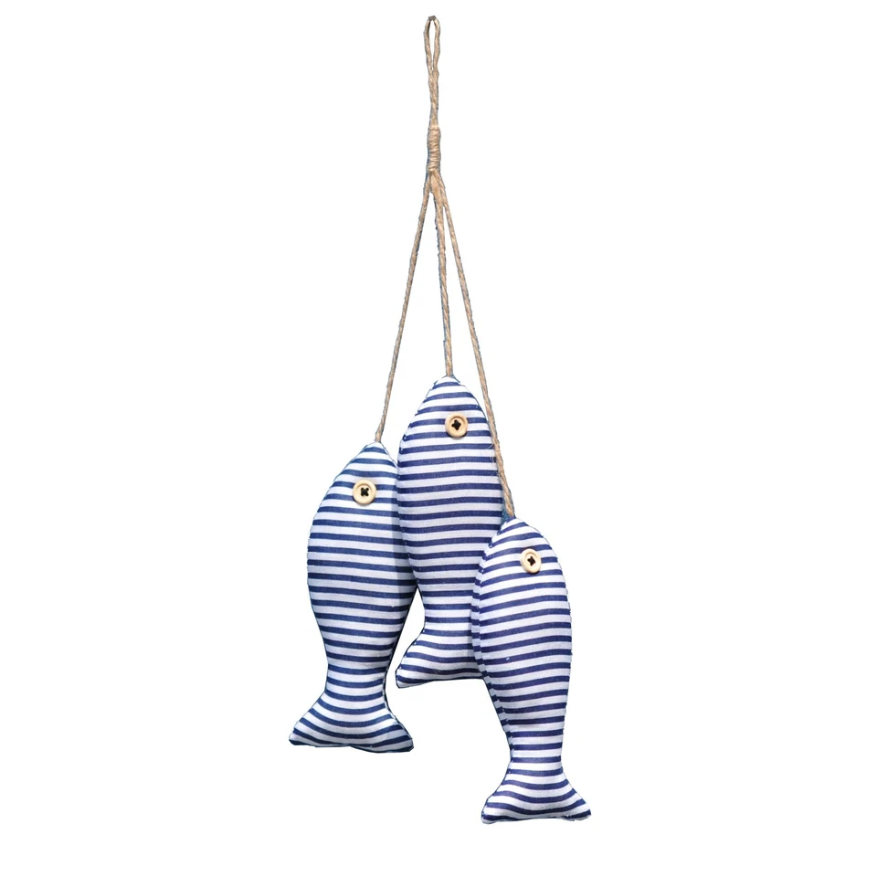 Juego De 3 Peces Colgantes A Rayas Azul Marino Y Blanco Decoración Foto 1 de 1