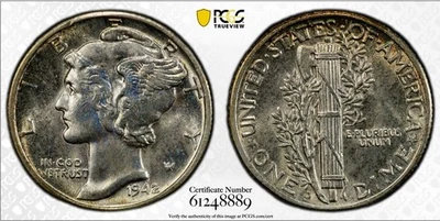 1942 10c D/D- D over D Mercury Dime PCGS MS64 RPM FS-501  #8889 - Image 1 of 4