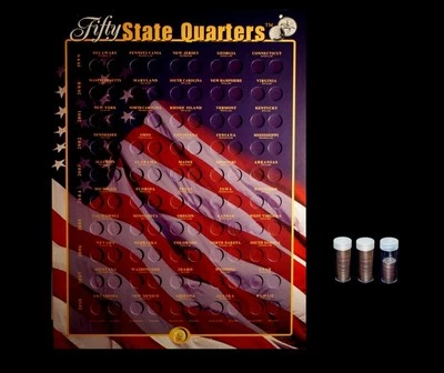 1999 thru 2008 P+D Statehood Quarter Collection Wall Mount with 101 U.S. Coins - Image 1 of 3