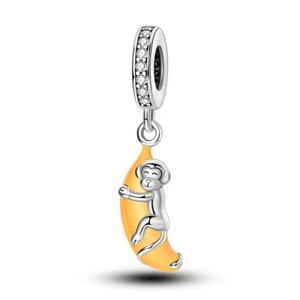 MULA Original Monkey Banana Pendant Charm CZ For Bracelet 925 Sterling Silver - Picture 1 of 6