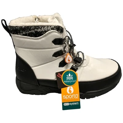 Sporto Easy Snow Boots Women's 10M Black White Waterproof Faux Fur Side Zip - Image 1 of 4