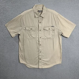 Eddie Bauer Button Up Shirt Mens L Beige Cotton Short Sleeve Pockets Casual - Picture 1 of 10