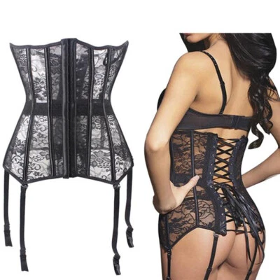 Black Woman Boned Waist Training Corsets Overbust Lace Up Bustier Top Shaper HOT - Image 1 of 4