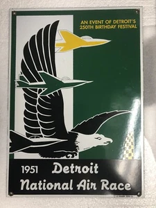 RARE 1951 Detroit National Air Race 250th Birthday Enamel SIGN TRUE Vintage WOW - Picture 1 of 12