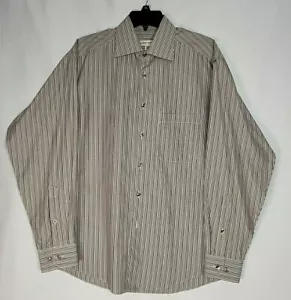 Camisa para hombre marrón a rayas con botones sin hierro lista para hombre talla M - Imagen 1 de 6